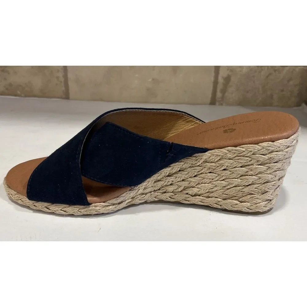 Tommy Bahama Stacey Slip On Open Toe Blue Espadrille Wedge Sandals Women's 8